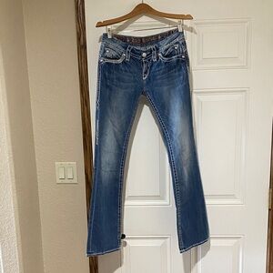 Rock Revival Women's Medium Blue Boot Cut Jeans with Embroidered Fleur-de-Lis
